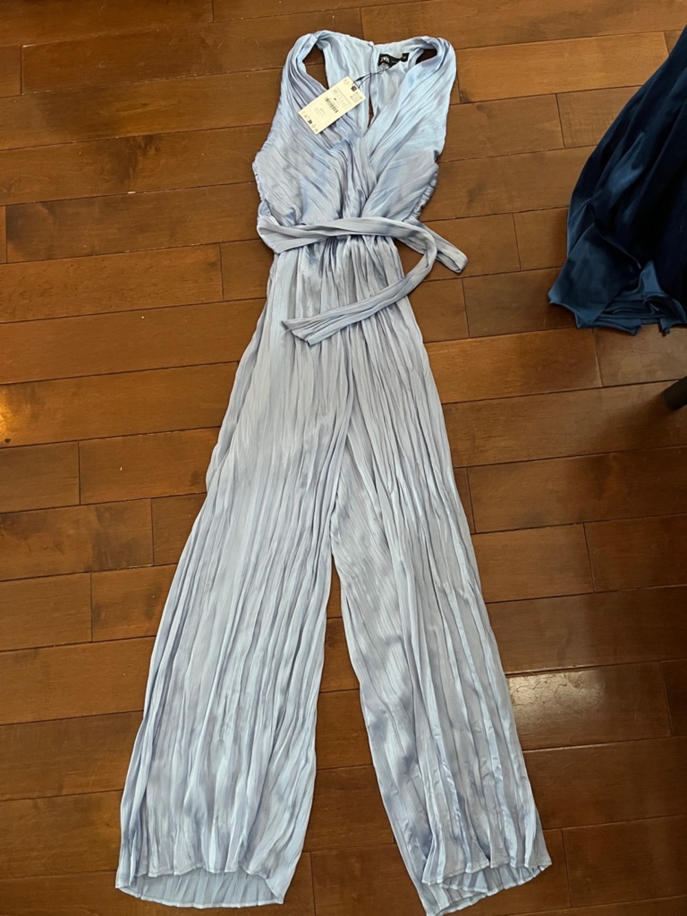 ZARA Baby Blue silk Halter Jumpsuit NWT